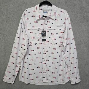 Salt Life SLX Performance Mens White Long Sleeve Shirt Fish Flag Large‎ NWT